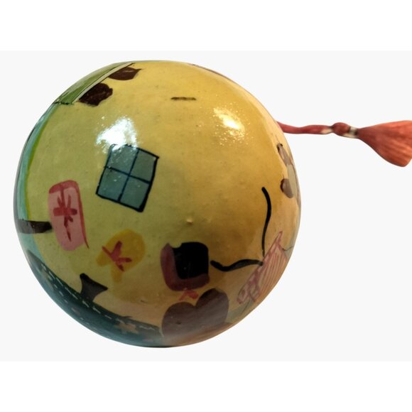 Christmas Ornament Creepy Bear Family Scene Vintage Hand Painted Folk Art - Picture 5 of 10